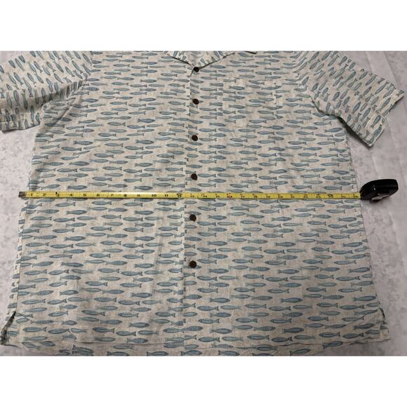 Mens Short Sleeve Fish Print L.L.Bean Button Down Shirt Size L / 100%cotton - Picture 7 of 8